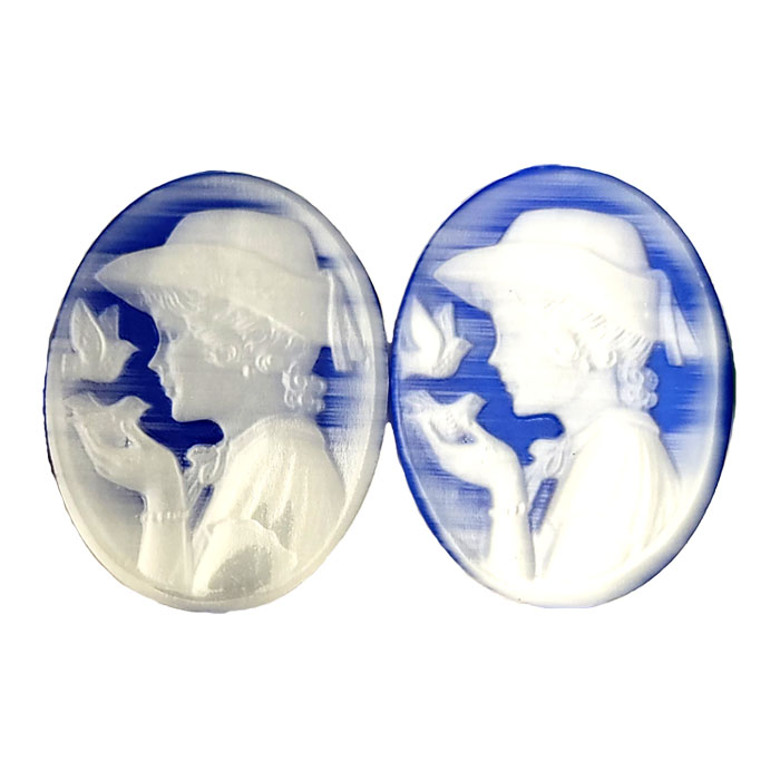 27X35MM WOMAN WITH BIRD CAMEO CAT'S EYE BLUE